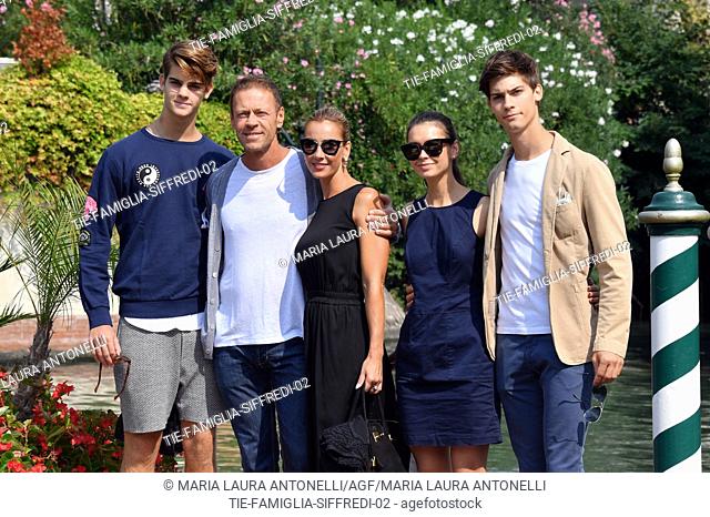 The former pornostar Rocco Siffredi with wife Rosa Caracciolo and sons Lorenzo Tano and Leonardo Tano, arrives at Darsena of Hotel Excelsior at 73rd Venice Film...