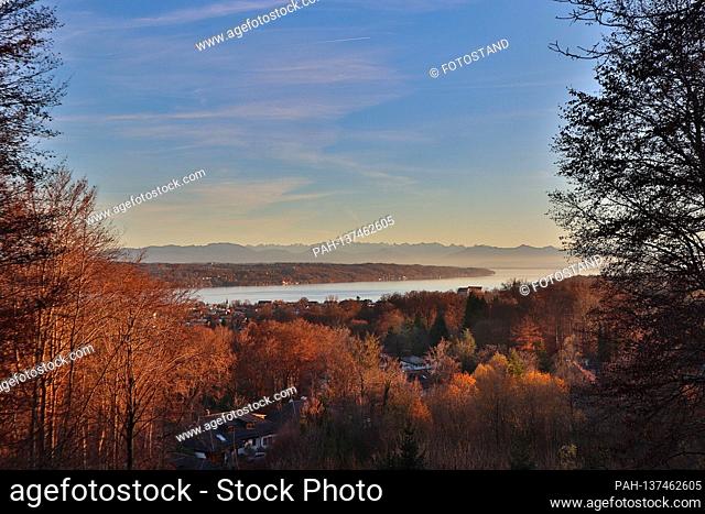 District Starnberg, Germany November 18, 2020: Impressions Starnberger See - 2020 Starnberg, District Starnberg, autumn, sunset, sundown, coloring