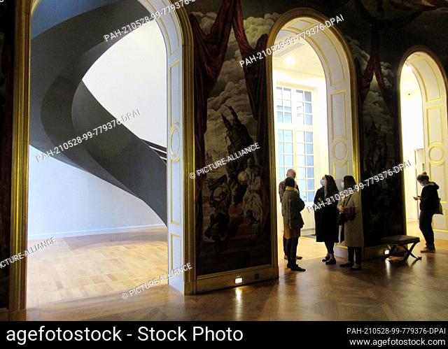 25 May 2021, France, Paris: View from the Wedel ballroom into the newly designed staircase at the Carnavalet Museum, which will open its doors on 29