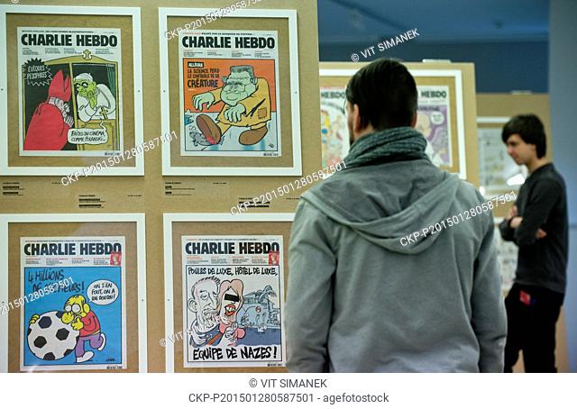 An exhibition presenting nearly 200 front pages of the French satirical magazine Charlie Hebdo, whose Paris editors were recently killed by terrorists