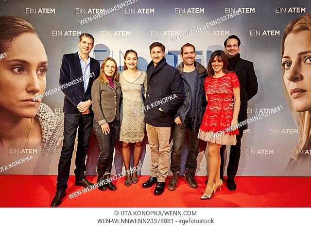 The cast of Ein Atem attends the premiere of the movie Featuring: Christina Bentlage, Chara Marta Giannatou, Benjamin Sadler, Christian Zübert, Ipek Zübert