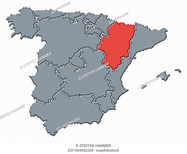 Map of Spain, Aragon highlighted