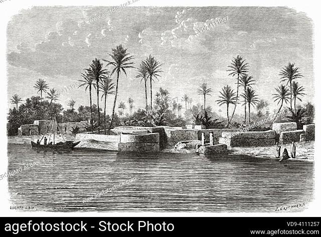 Surroundings of Baghdad on the banks of the Tigris River, Iraq. Journey to Babylon by Guillaume Lejean 1866 from Le Tour du Monde 1867