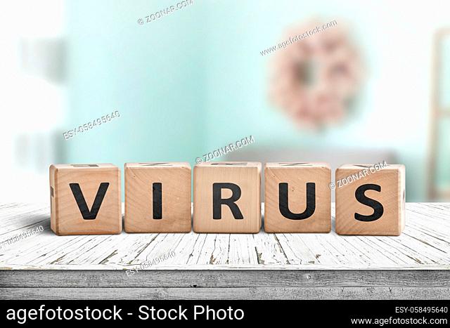 Virus alert message on a desk in a bright environment with cyan colors