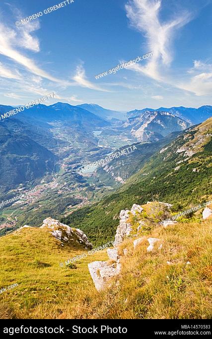 Italy, Trentino, Trento, municipality of Vallelaghi. Elevated view on Valle dei Laghi, subalpine lake district between lake Garda and Trento