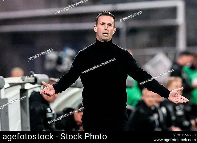 Club's head coach Ronny Deila reacts during the return game between Danish AGF Aarhus and Belgian soccer team Club Brugge