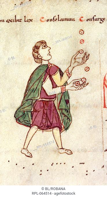 A man juggling Detail A man juggling illustrating the Third Mode from a tonary in Aquitanian notation Image taken from Gradual