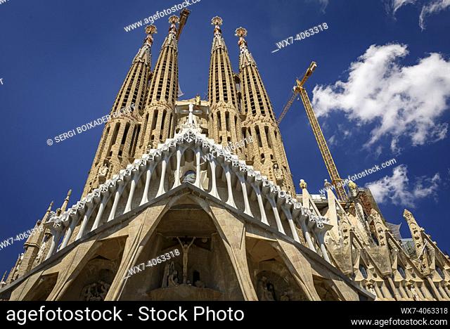 The Passion Facade of the Sagrada Familia Basilica in the afternoon (Barcelona, Catalonia, Spain)