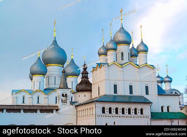 Rostov Veliky, Russia-March 30.2016. Temples of the Rostov Kremlin, Golden Ring tourist