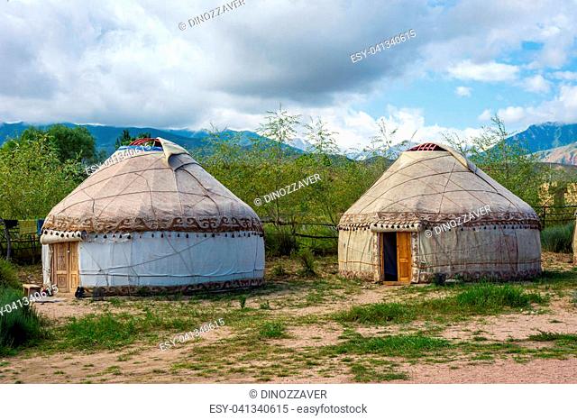 Yurt or ger, a round shaped traditional nomad house, Kyrgyzstan