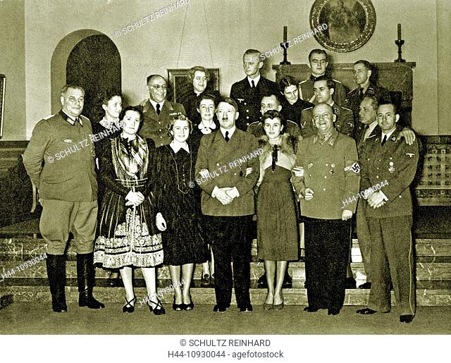 Eva Braun, Adolf Hitler, Wilhelm Brückner, Hitler’s Chief Adjutant, Christa Schröder, secretary of Hitler, Eva Braun, Adolf Hitler, Gretl Braun, Eva’s sister