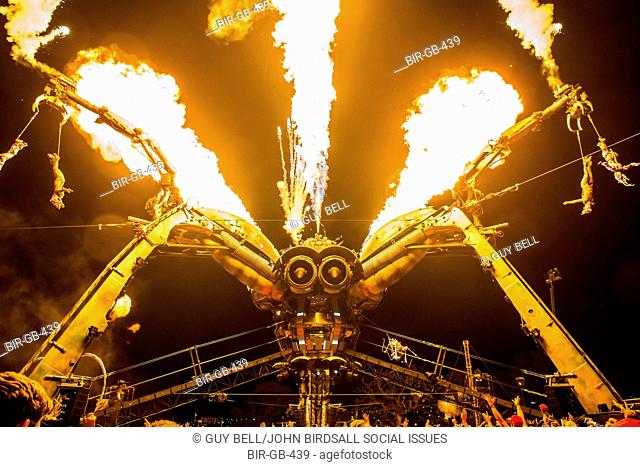 Metamorphosis - the Arcadia Spectacular - a show with giant spider. The 2015 Glastonbury Festival, Worthy Farm, Glastonbury
