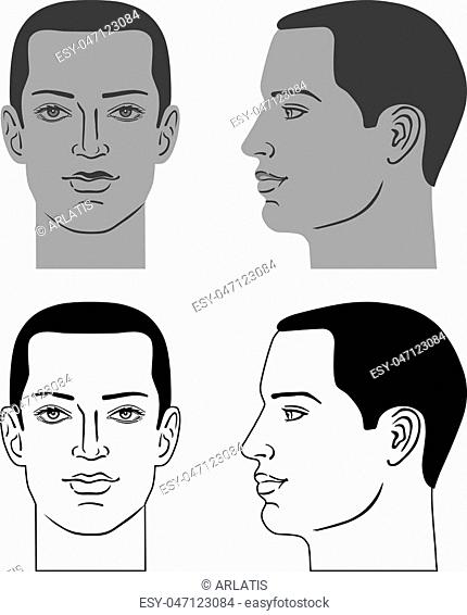 Man hairstyle head (front, side), vector illustration isolated on white  background, Stock Vector, Vector And Low Budget Royalty Free Image. Pic.  ESY-047123084 | agefotostock