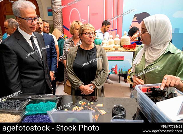 Official envoy of King Mohammed VI Karim Kassi-Lahlou (L) and Minister for Development Cooperation and Metropolitan Policy Caroline Gennez (C) are pictured...