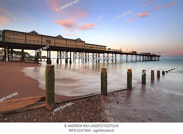 The Grand Pier at Teignmouth on the south coast of Devon captured at sunset