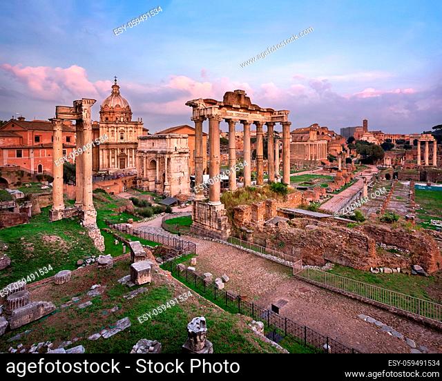 Roman Forum (Foro Romano) in the Evening, Rome, Italy