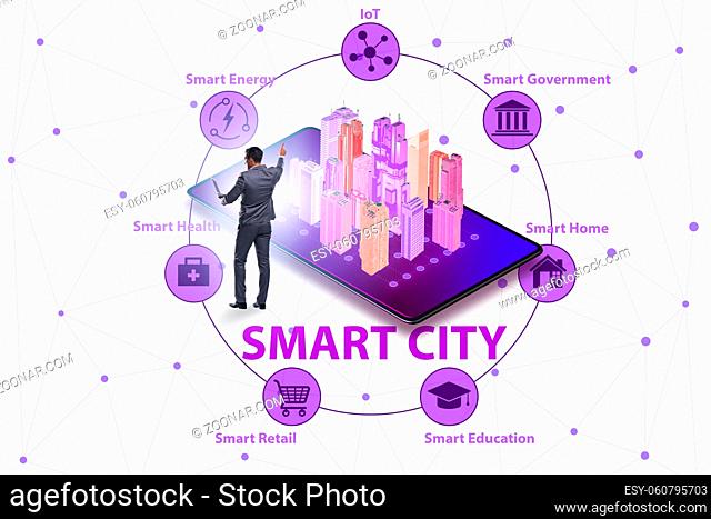 Businessman in the smart city modern concept