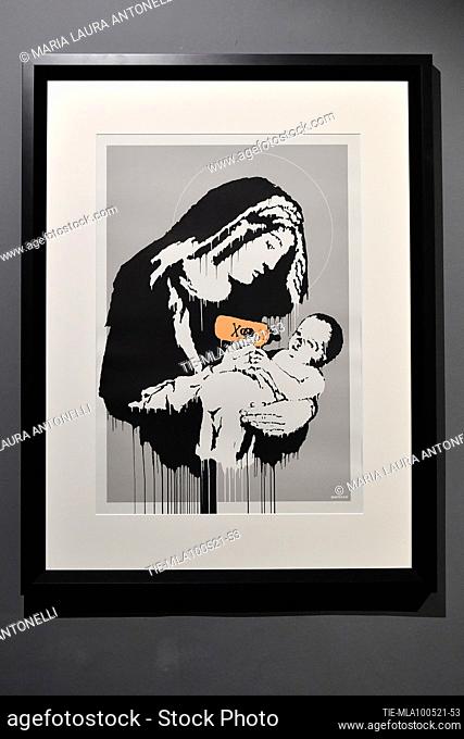 'Toxic Mary' at the exhibition 'All About Banksy Exhibition 2' at Chiostro del Bramante in Rome , ITALY-10-05-2021
