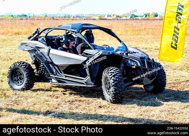 Samara, Russia - September 23, 2018: BRP Can-Am Maverick X3 Turbo during the presentation on the public show