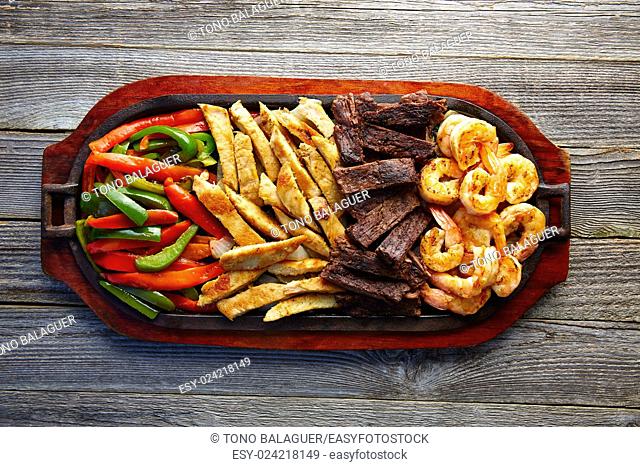 Mexican combo beef and chicken fajitas with shrimp