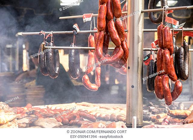 Sausage, medieval barbecue in the traditional festivals of Alcalá de Henares, Madrid, Spain