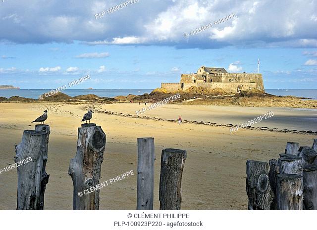 Fort National at low tide at Saint-Malo, Brittany, France