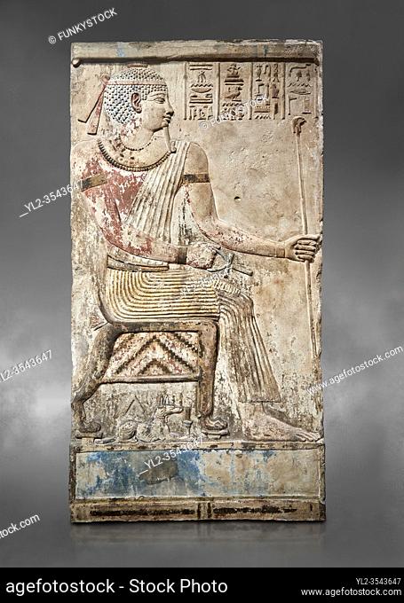 Ancient Egyptian stele of Piamon who drowned in the Nile and was deified like Osiris, Ptlomemaic Period (332-30 BC), Egyptian Museum, Turin