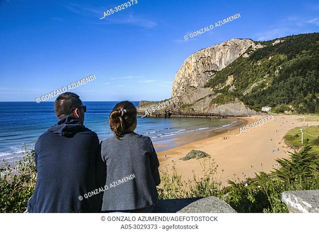 Laga Beach. In the background Ogoño cape. Urdaibai biosphere Reserve. Urdaibai. Region. Bizkaia. Basque Country. Spain