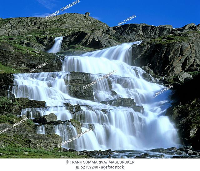 Waterfall at Vierbotnvatni, Vierbotn, Buskerud, Norway, Scandinavia, Europe