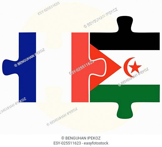 France and Western Sahara Flags in puzzle isolated on white background