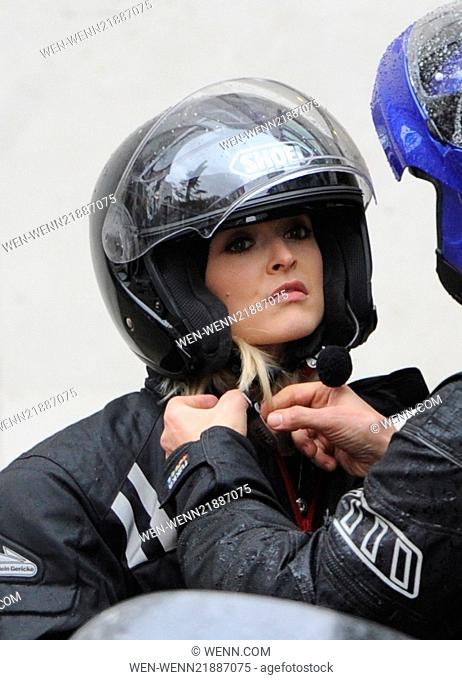 Fearne Cotton leaves the BBC Radio 1 studios on a motorbike after presenting her show Featuring: Fearne Cotton Where: London