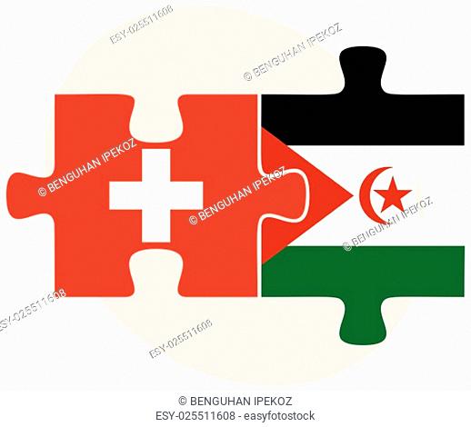 Switzerland and Western Sahara Flags in puzzle isolated on white background