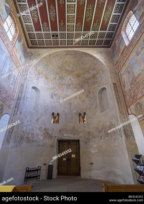 St. George's Catholic Parish Church, interior with wall paintings from the late Carolingian or Ottonian period, here depicting the Second Coming of Christ and...