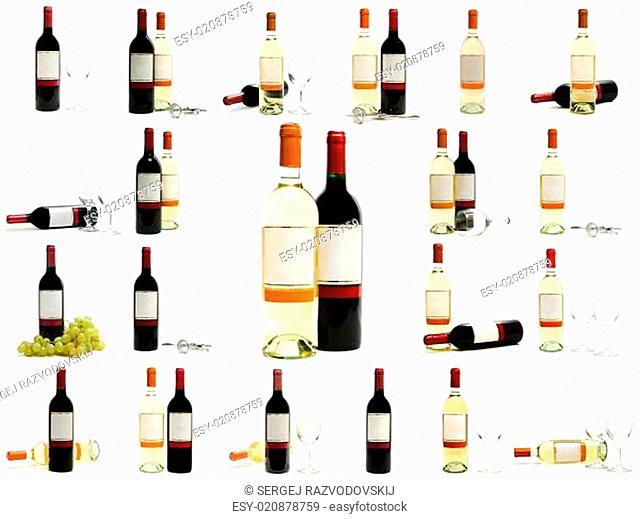 red and white wine bottles set