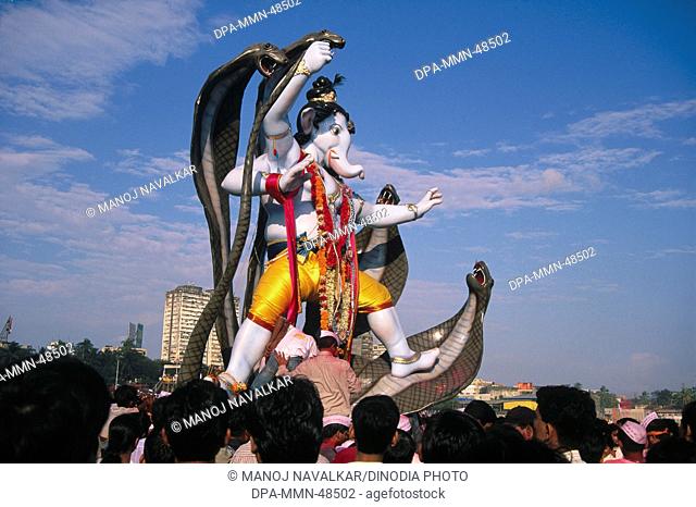 idol of lord ganesh (elephant headed god)  ;  Ganesh ganpati Festival ; mumbai bombay ; maharashtra ; india