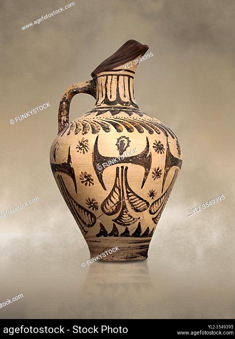 Minoan beak spouted jug with double axe and sacred knot decoration, Hagia Triada Royal Villa 1500-1540 BC; Heraklion Archaeological Museum