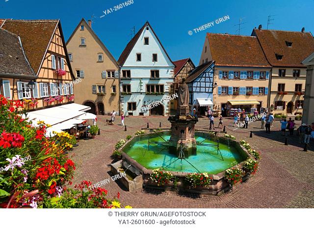 France, Haut Rhin (68), Eguisheim village (elected most beautiful french village), square Saint Leon