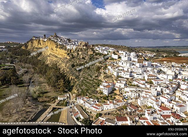 The white houses of Arcos de la Frontera seen from above, Andalusia, Spain