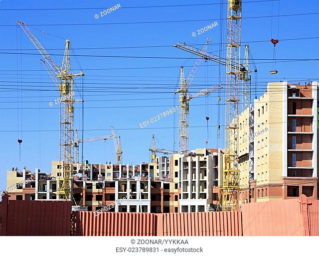 Construction of high-rise apartment brick building