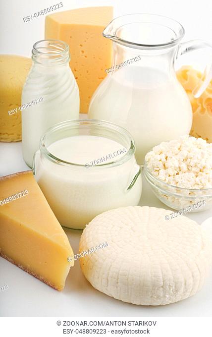 Close up of various fresh dairy products