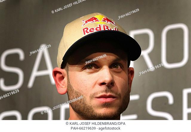 German motorcycle rider Sandro Cortese pictured on stage during the team presentation in Memmingen, Germany, 26 February 2016