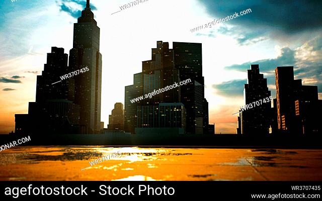 skyscrapers of big city at sunset