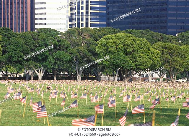 Flags Marking Graves, Veteran's National Cemetery, Westwood, California