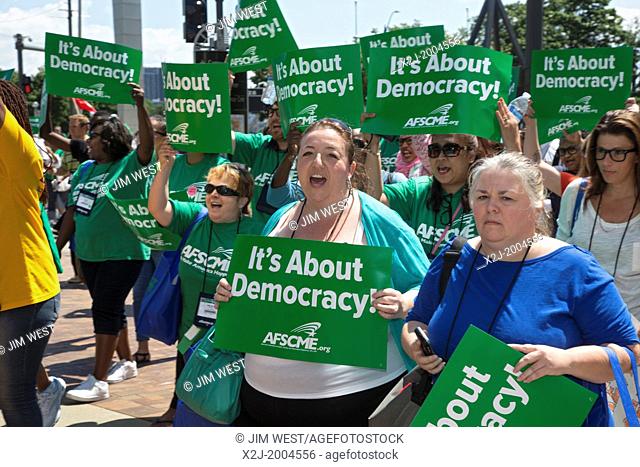 Detroit, Michigan - Public employees protest Michigan Governor Rick Snyder's appointment of an emergency manager to take control of the city of Detroit