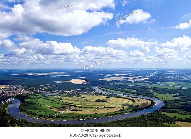 Elbe river, East of Coswig, Biosphere Reserve Middle Elbe, Coswig, Saxony-Anhalt, Germany / meandering