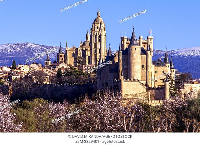 Vista de Segovia con su catedral y su alcázar. España