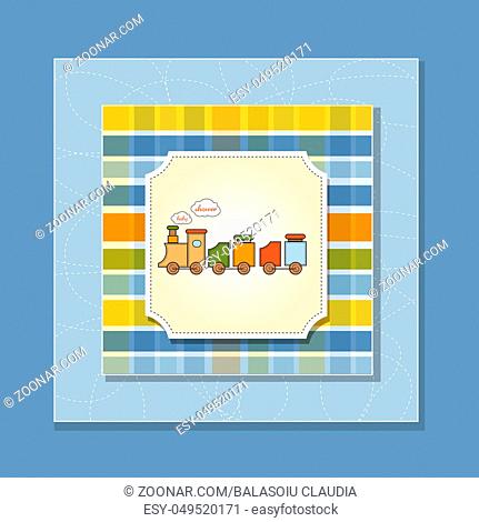 baby shower card with toy train, illustration in vector format