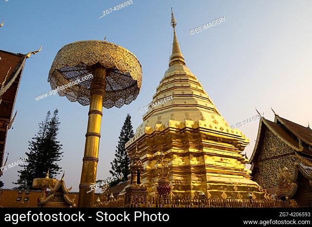 Golden spire of Wat Doi Suthep, Chiang Mai, Thailand