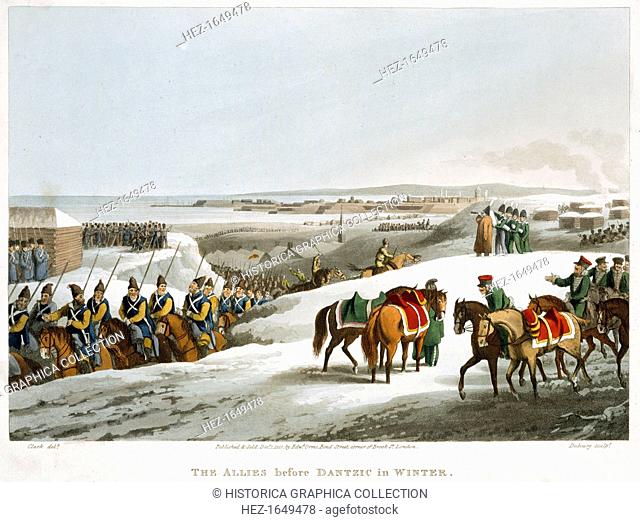 'The Allies before Dantzic in Winter', 1818. A scene during the Napoleonic Wars. Danzig was made a semi-independent free city in 1807 after Napoleon was...