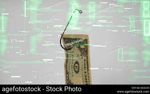 Dollar On A Fishing Hook On tech background